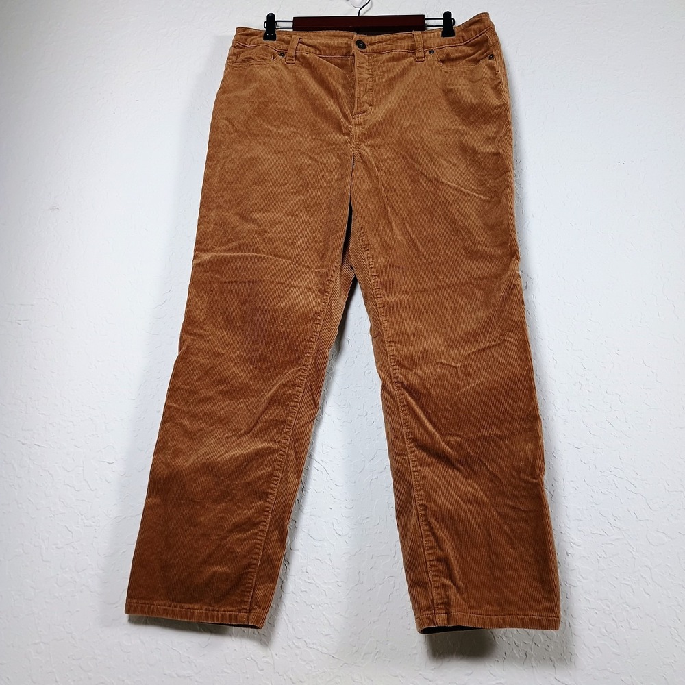 Style & Co Brown Corduroy Mom Jeans Pants‎ Women's Petite Size 16 Straight Leg